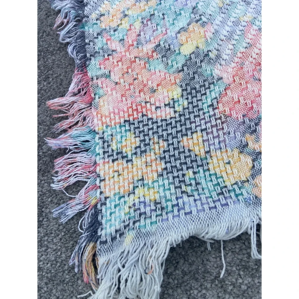 Sugar Grove Weavers Pastel Floral Woven Throw Blanket Fringed Tapestry 47x57 USA